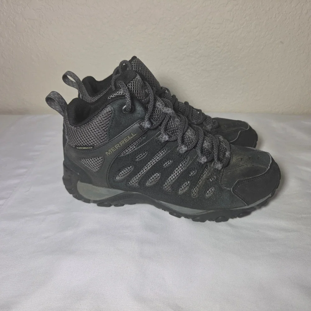 Merrell Alverstone Waterproof Hiking Boots Mens 7 Black Suede Mid J035713